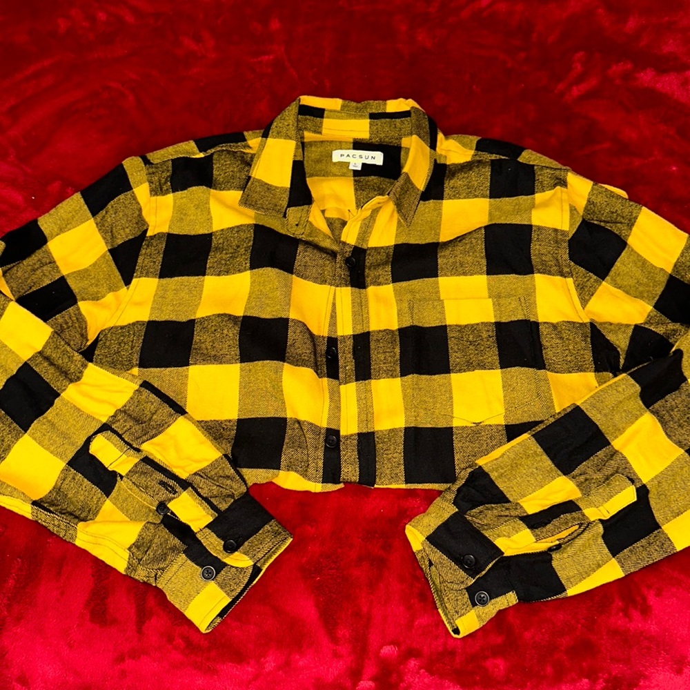 Black & Yellow PacSun Button Up Flannel